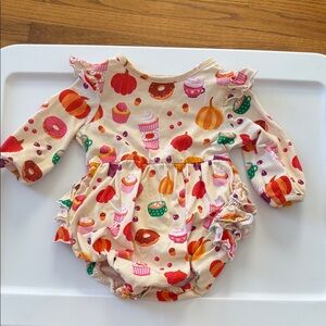Rufflebutts Knit Long Sleeve Flutter Bubble Romper Fall Treats